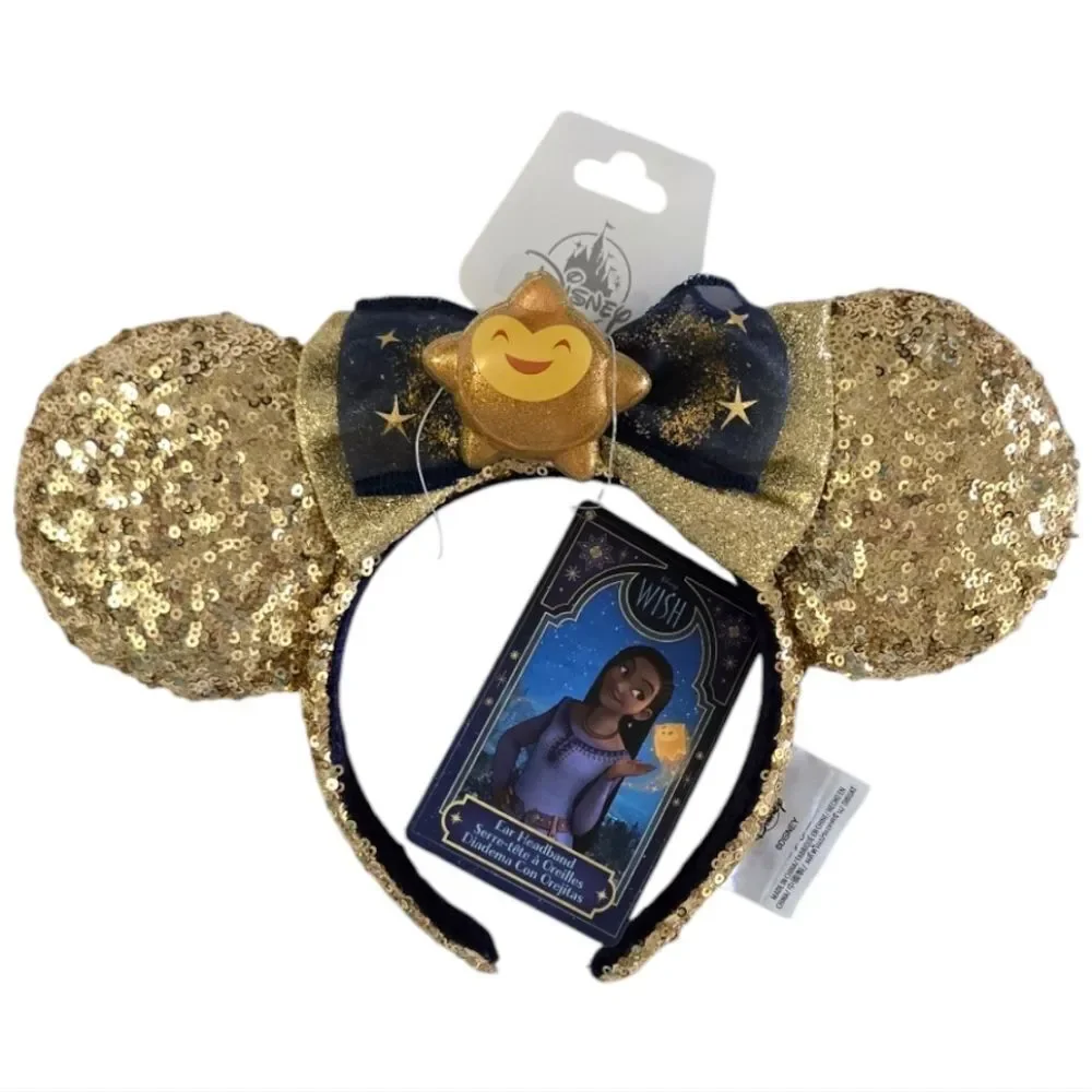 Disney Parks Wish Minnie Mouse Ears Headband Gold Sequined Star NWT Adult Youth